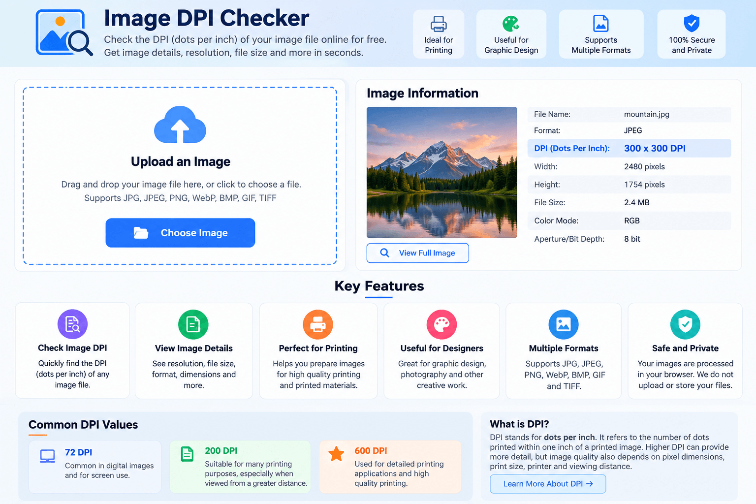 Image DPI Checker Web Tool Interface